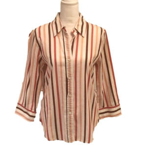 PERRY ELLIS Button-Down Striped Top Size 6